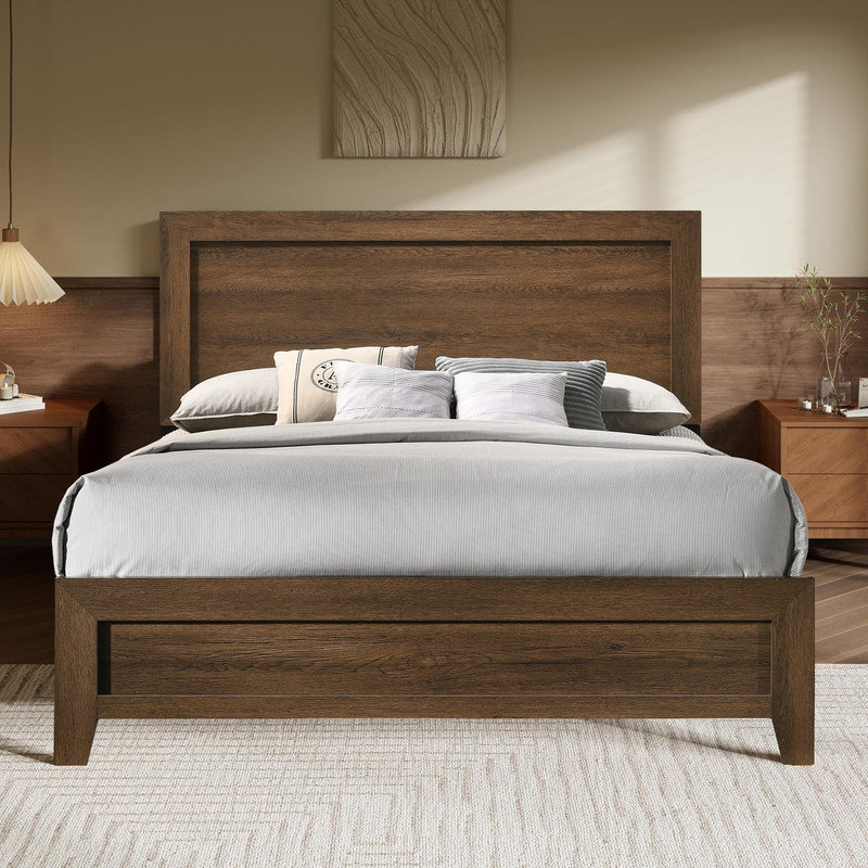 Millwood Pines Esaiah Solid Wood Bed Frame with MDF Headboard and Footboard Oak Wayfair